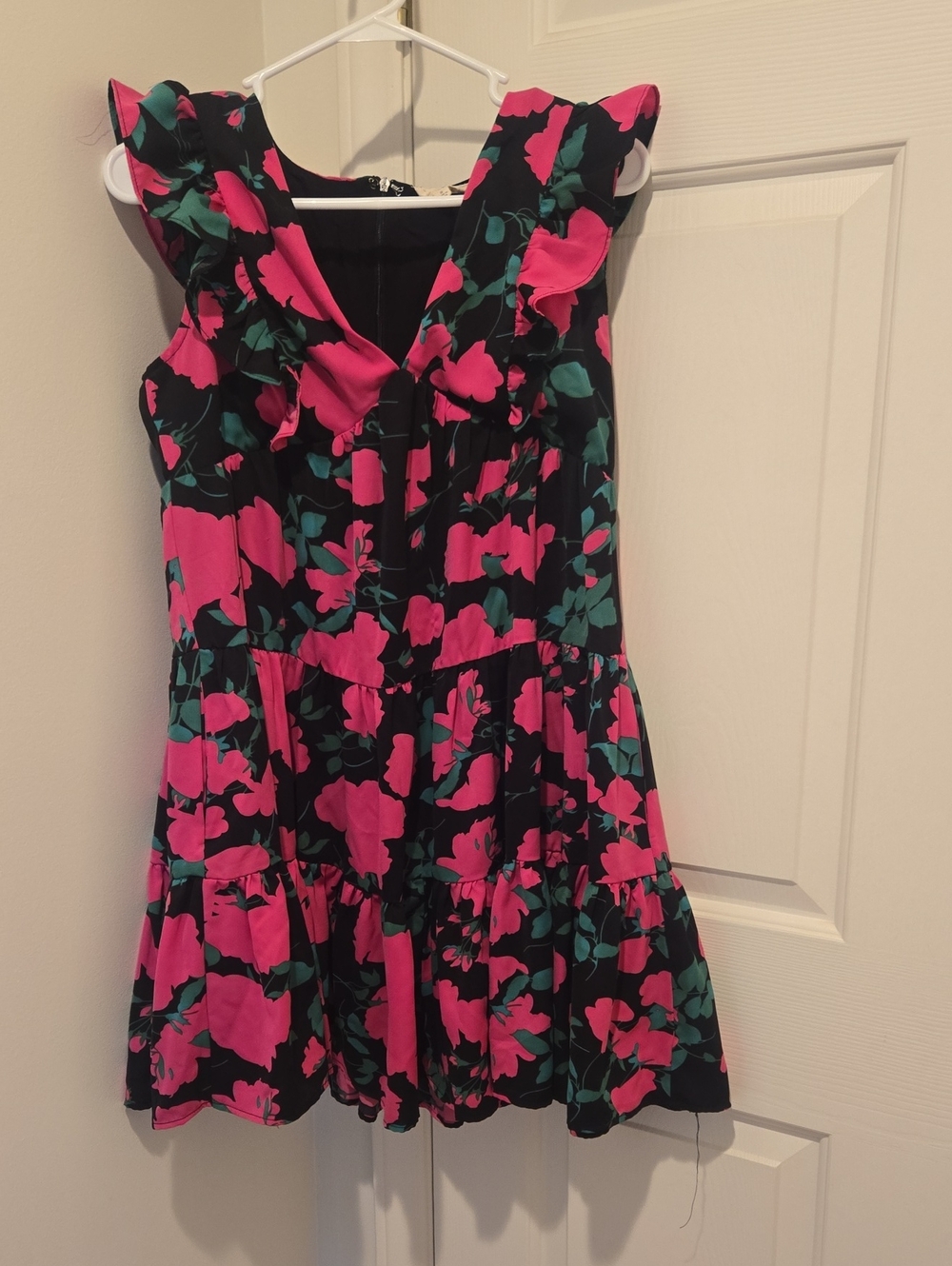 eesome Black Dress with Hot Pink Floral & Teal Leaves